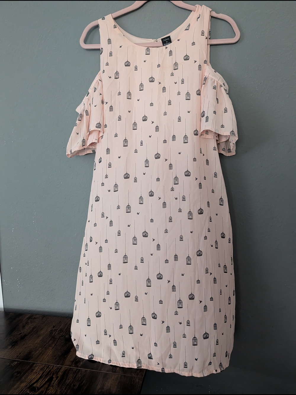City Streets Pale Pink Cold-Shoulder Dress with Birdcage Print